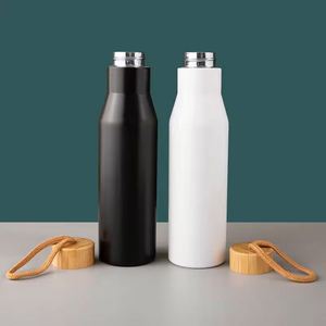 Nuevo Producto 2024 OEM, Botella de Agua de Acero Inoxidable 304 de Grado Alimenticio de 400 ml, Botella Deportiva Portátil con Aislamiento al Vacío y Tapa de Bambú - Product Image 4