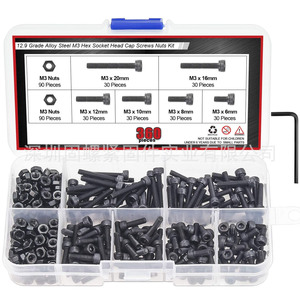 M3 Hex <b>Socket</b> Head Cap <b>Screws</b> Nuts Kit 360pcs Alloy Steel Grade 12.9 DIN912 Craft Supplies - Product Image 1