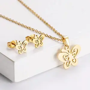 Minimalist 33 Styles PVD 18K Gold Plated Necklace Earrings Sun Heart Butterfly Jewelry Set Stainless Steel Jewelry Set For Wome