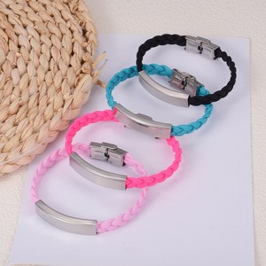 Woven Leather <b>Bracelets</b> Light Pink Dark Pink Blue Black Curved <b>Metal</b> Clasp Unisex Gift Jewelry Yiwu Origin YM 0530 - Product Image 1