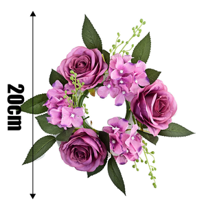 Couronne de roses artificielles européennes 20 cm avec porte-bougie, décoration de Noël, vitrine, salle à manger, mariage, fausse verdure - Product Image 4