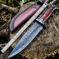 Couteau portable XFD en acier Damas haute dureté avec étui, pour fruits, camping, viande, survie en extérieur, brise-glace, lavable au lave-vaisselle
