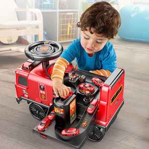 Mainan naik daya baterai elektrik 2 In 1, mainan petualangan truk api tempat parkir anak dengan cerita ringan - Product Image 4