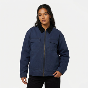 Navy Blue Men's <b>Denim</b> Jacket Style Full-Zip Turn-down Collar Regular Fit Cotton <b>Material</b> Autumn Wear - Product Image 2