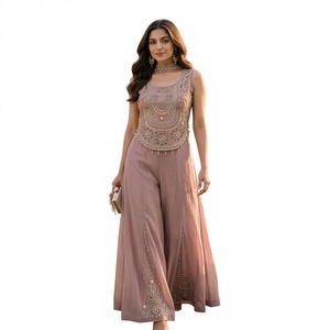 Salwar Kameez brodé élégant avec pantalon palazzo, coupe ample longueur ras du sol, style indien pakistanais, robe pour femme pour mariage - Product Image 1