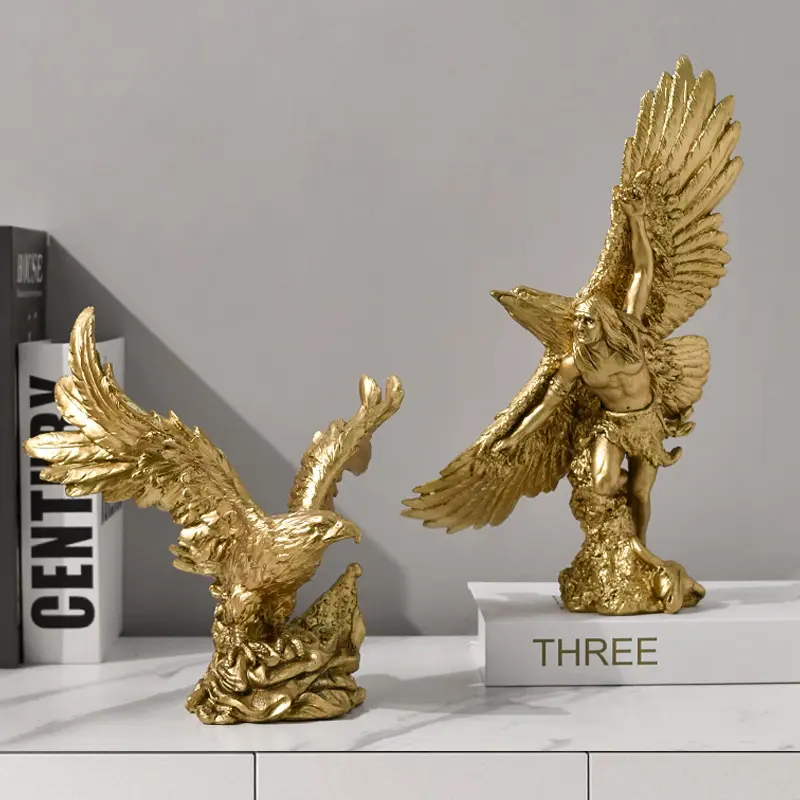 Golden Eagle Resina Ornamentos Estátua Moderna animal selvagem tigre lobo urso Escultura Home Office Estatueta mesa Desktop Decoração
