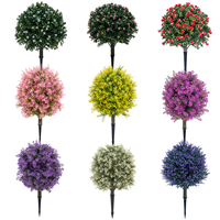 Boule de topiaire artificielle en buis avec lavande et piquet de fixation au sol pour décoration extérieure
