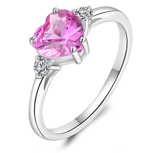 100% 925 Sterling Silver Ring Zircon Waterproof Not Fade No Allergy Couple Wedding Pink Heart CZ Silver Engagement Ring