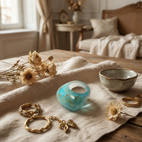 Bague tendance pour femme, luxe léger, rétro, résine artistique de pointe, marque Qijun, turquoise, design pour le commerce extérieur, directement de l'usine