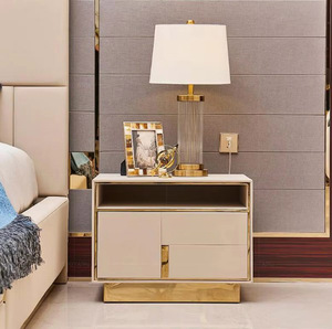 Mueble de Dormitorio de Lujo con Marco de Acero Inoxidable Dorado, Cómoda con 2 Cajones Móviles, Mesita de Noche junto a la Cama - Product Image 5