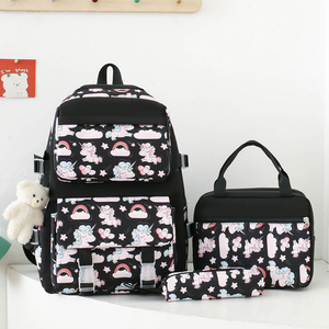 New Lightweight Nylon Backpack Female Cute Cartoon Three-Piece Set Primary School Student Large Capacity School <b>Bag</b> Wholesale - Product Image 6