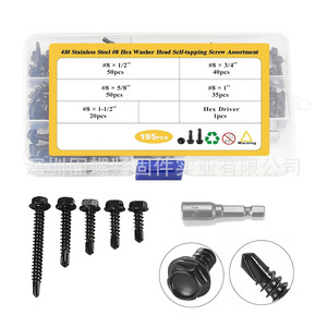 410 Stainless Steel Hex Washer Head Self Tapping Screw Assortment 195pcs Imperial Inch Metal Fasteners Grade A - Product Image 1