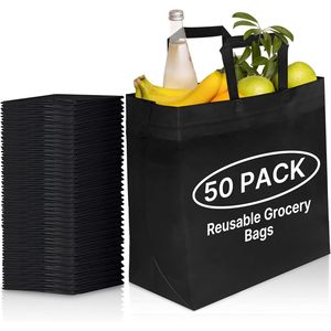 Sacs d'épicerie réutilisables, lot de 50, grands sacs de courses pliables en tissu non tissé pour les courses - Product Image 1