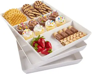 Acrylic Reusable Plastic 3 Section Stackable Serving Tray in White Set of 3