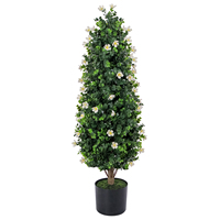 Kunstmatige conische witte bloem eucalyptus topiary boom, zwarte pot, hoge piramidevormige bladeren, PE materiaal, hoge simulatie, binnen.