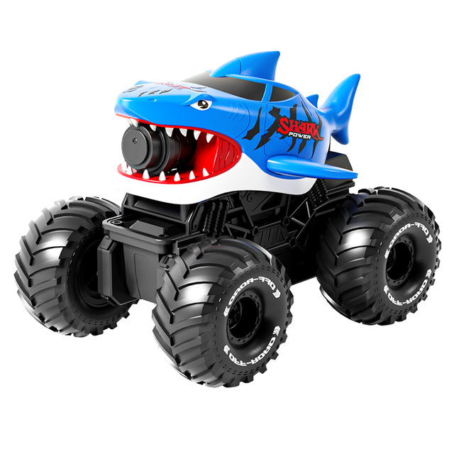2.4G Remote Control Shark Amphibious Vehicle Dual Watch Control Battle Shooting Amphibious Stunt Car Electric Boat Toy for Kids
