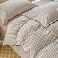 Housse de couette en coton lavé à carreaux vintage, certifiée OEKO-TEX, douce et respirante, taille Queen, ensemble de literie à volants