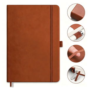 Carnet A5 en cuir PU ligné, 192 pages numérotées, papier sans acide 100 g/m², avec élastique, pour les affaires - Product Image 3