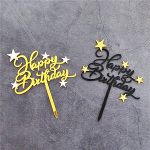 Topper para tarta de <span class=keywords><strong>feliz</strong></span> cumpleaños, 30 Uds., <span class=keywords><strong>cursiva</strong></span> de Color dorado con estrellas para suministros de decoración de tartas de fiesta de cumpleaños - Product Image 5