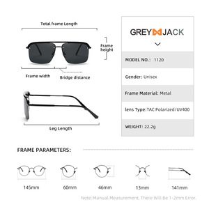 Nouvelles lunettes de soleil polarisées, monture en métal, noires, unisexes, protection UV400, grandes lentilles carrées, matériau TAC, design européen et américain - Product Image 4