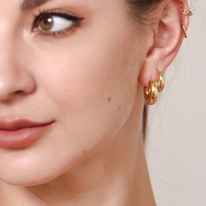 Pendientes de aro grueso de Plata de Ley 925 y oro de 18K, pendientes dorados de estilo Vermeil, para mujeres - Product Image 4