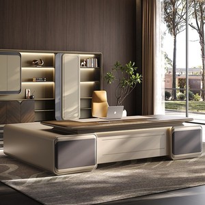 Table de direction moderne haut de gamme en cuir et noyer nord-américain, avec double armoire décorative, pour <span class=keywords><strong>bureau</strong></span> commercial - Product Image 6