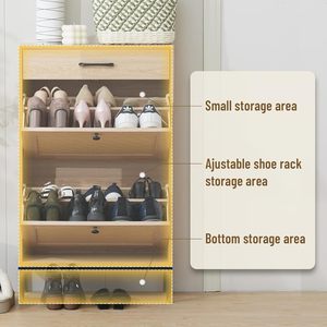 Rattan Shoe Cabinet <strong>Storage</strong> with <strong>Drawers</strong> and 2 Doors Natural Wooden Entryway <strong>Storage</strong> Cabinet <strong>Slim</strong> - Product Image 4
