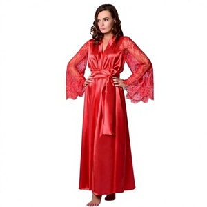 Elegante Bata de Satén Suave y Transparente para Mujer, Ecológica, con Cinturón y Lazos, para Dormir en Casa - Product Image 1