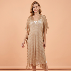 Kimono de malla metálica con brillo para mujer, con flecos, frente abierto, capa transparente para playa, chal con borlas para <span class=keywords><strong>fiesta</strong></span> de noche - Product Image 2