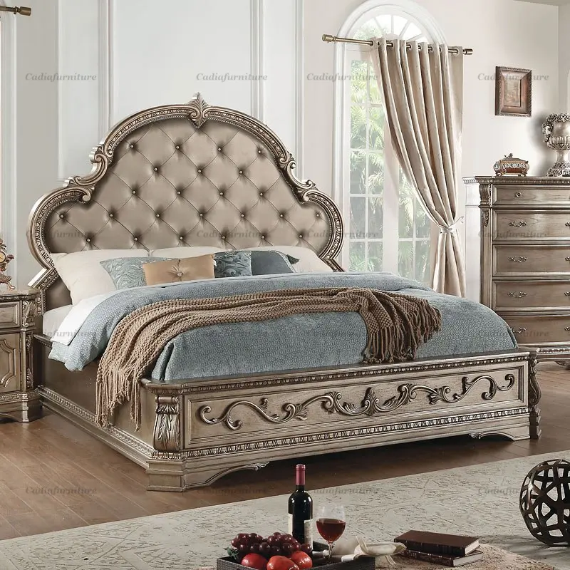 Royal furniture fancy solid wood carving round bedroom set per matrimonio francese luxury king size bed mobili intagliati per camera da letto