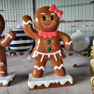 Grande sculpture <span class=keywords><strong>de</strong></span> Noël en fibre <span class=keywords><strong>de</strong></span> verre en forme d'homme en pain d'épices pour extérieur, statue personnalisée, ornement, décoration <span class=keywords><strong>de</strong></span> jardin, centre commercial, événements - Product Image 3