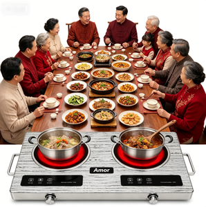 Amor - Cocina Portátil Doble con Quemadores de 4000W, con Asas, Perfecta para Reuniones Familiares y Noches de Hot Pot - Product Image 1