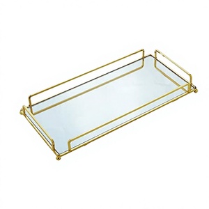 European Plated Light Luxury <b>Gold</b> <b>Mirror</b> Plate Storage Tray Jewelry <b>Rectangular</b> Metal Kitchen Living Room - Product Image 2