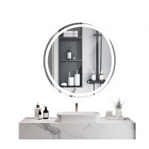 Circular Bathroom Mirror LED Light Touch Switch Wall-Mounted Aluminum <b>Frame</b> <b>Float</b> Glass Minimalist Design for Bathroom Vanity - Product Image 3