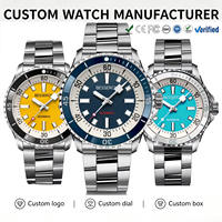 Montre automatique pour homme avec logo personnalisé OEM, bracelet en acier inoxydable, lunette de plongée, aiguilles lumineuses, mouvement Orient, montre automatique