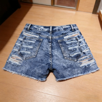 Shorts en jean décontractés pour femmes, style patchwork, extensibles, déchirés, à franges, mini-shorts en denim pour femmes