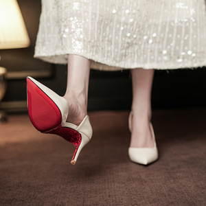 8001F-158 Pointed Toe Slingback Stiletto <b>Heel</b> <b>Red</b> Sole Rhinestone D'Orsay Fashion Trend Shoes - Product Image 4