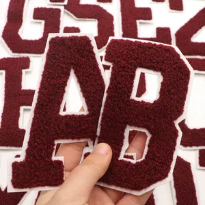 1PC Large Size 12.5cm Iron on Wine Red Letter Patches Towel Initials Clothings Embroidered Patches Diy Denim jacket Patches