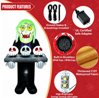 Poupée sorcier gonflable d'horreur avec plaque crâne LED pour décoration de scène de fête hantée en extérieur, modèle d'accessoire de festival effrayant