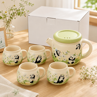 Service à thé Panda mignon, théière en céramique peinte à la main avec 4 tasses, service à thé créatif pour la maison