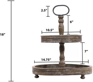 Rustic Vintage Kitchen Farmhouse Distressed 2 Tier Round Wooden Storage Tray