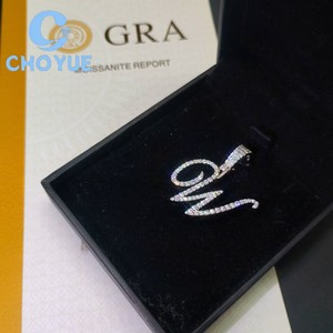 Factory Costom 925 Sterling <b>Silver</b> Initial Letter Moissanite Men Pendant Round Cut Hip Hop <b>Charm</b> for Men Pass Diamond Tester GRA - Product Image 4