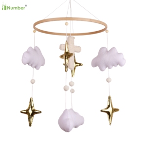 Mobile de berceau Montessori éducatif avec étoiles dorées et nuages, cadeau de baptême, jouet suspendu en forme de croix pour chambre de bébé - Product Image 3