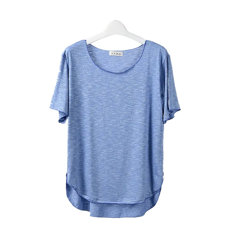 Camiseta de algodón slub para mujer, camiseta fina informal de talla grande