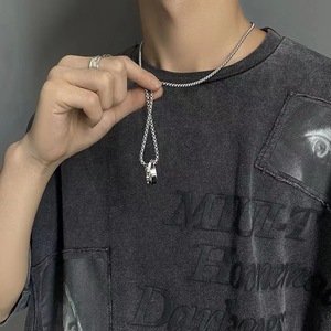 패션 보석 목걸이 힙합 목걸이 인그레이브 러브 더블 링 펜던트 남성용 스테인레스 스틸 펑크 목걸이 - Product Image 2