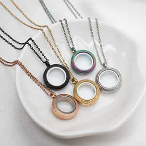 Medallón de cristal con memoria flotante de 20mm, tornillo giratorio esmerilado, collar con colgante de glaseado, acero inoxidable + medallón de cristal - Product Image 3