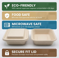 1000ml Wegwerp Biologisch Afbreekbare Lunchbox van Suikerrietbagasse, Magnetronbestendig, Water- en Oliebestendig Deksel, Diepe Rechthoekige Vorm