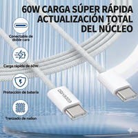 Cable de Datos Tipo C a Tipo C ESEEKGO G-311C Carga Rápida 6A Cable de Nylon Trenzado de 4 Pies de Cobre Puro Universal 3m/ 10 pies