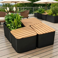 Bac à fleurs en métal d'extérieur avec sièges intégrés, jardinière modulable pour espaces commerciaux, terrasses et cafés, bac de culture mobile pour plantes