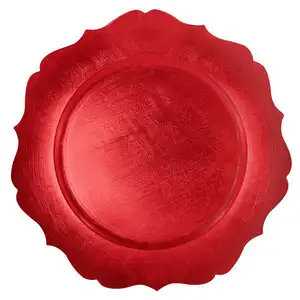 Wedding Reception Charger Plates Set Plastic Beaded Dinner Chargers Flower Spiral Round Red Chargers Banquet Plate